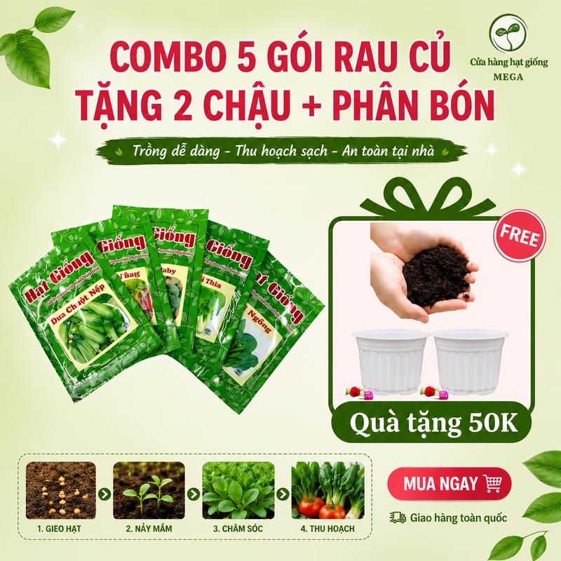 Mega - Hạt Giống Rau Các Loại Trồng Quanh Năm - Chất Lượng Cao, Dễ Trồng, Năng…