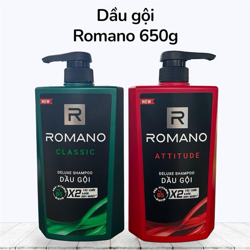 Romano Dầu Gội Classic & Attitude 650g - Hương Thơm Nước Hoa Nam Tính & Chăm Sóc Toàn Diện - Pro-Vitamin B5 & Biotin - Thiết Kế Sang Trọng & Tiện Lợi