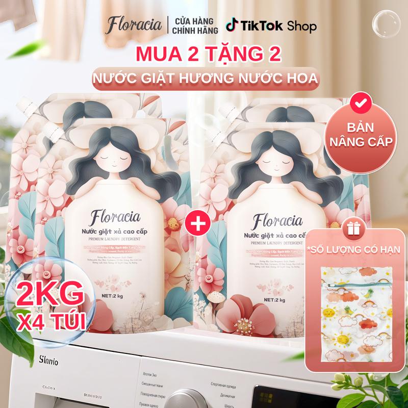   ZHUZHU - MUA 2 TẶNG 2 - MUA 3 TẶNG 3  Nước giặt Floracia túi 2KG hương nước hoa sạch sâu không bám cặn quần áo dịu nhẹ và giữ màu vải bền lâu không chứa huỳnh quang không hại da tay 