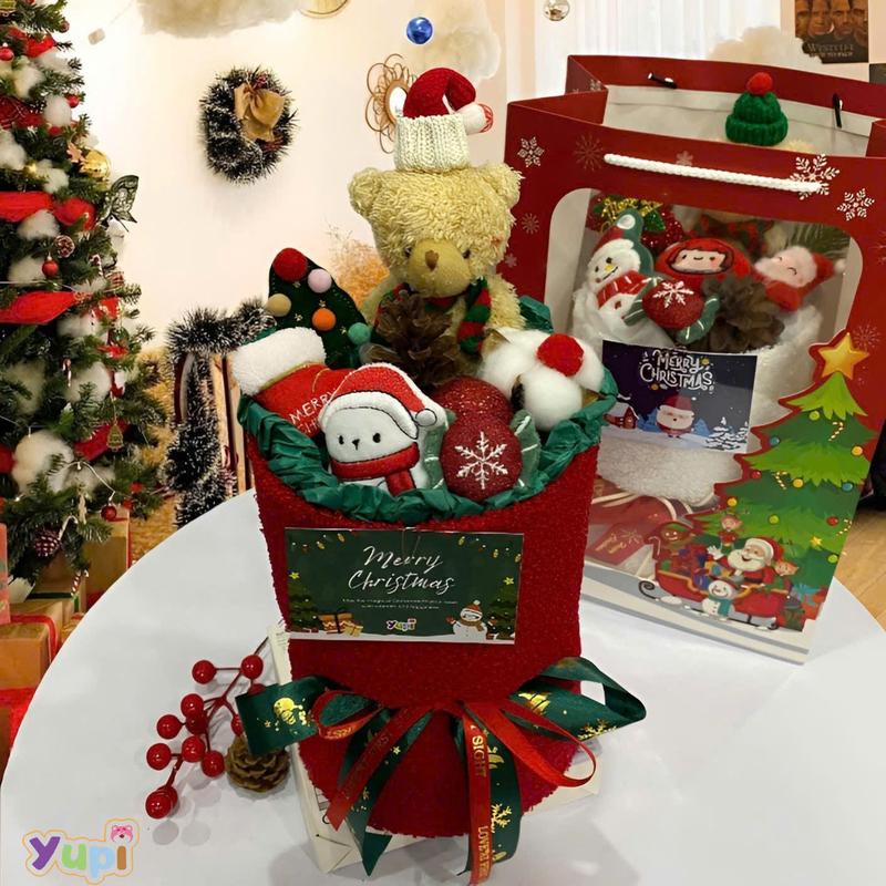 Bó hoa gấu bông len làm quà giáng sinh-noel quà sinh nhật tốt nghiệp gấu capybara Tặng thiệp + túi