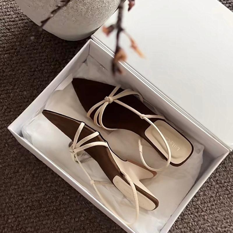 (CHUẨN SIZE)  Sandal Mũi nhọn Đế xuồng Đế nâu nỉ kiểu quai dây mảnh có bo chun đi ôm chân kiểu dáng sang chảnh trẻ trung DH0016
