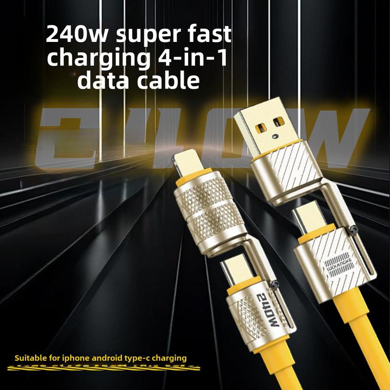 Zinc alloy 240W four-in-one data cable with gold-plated interface ...