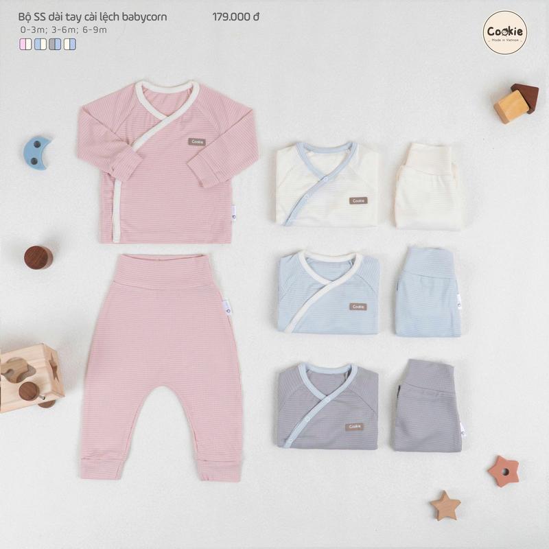 Bộ Quần Áo Sơ Sinh Dài Tay Cookie Cài Lệch Babycorn Cho Bé Size Từ Newborn Đến 6 Tháng Chất Babycorn Hạt Ngô