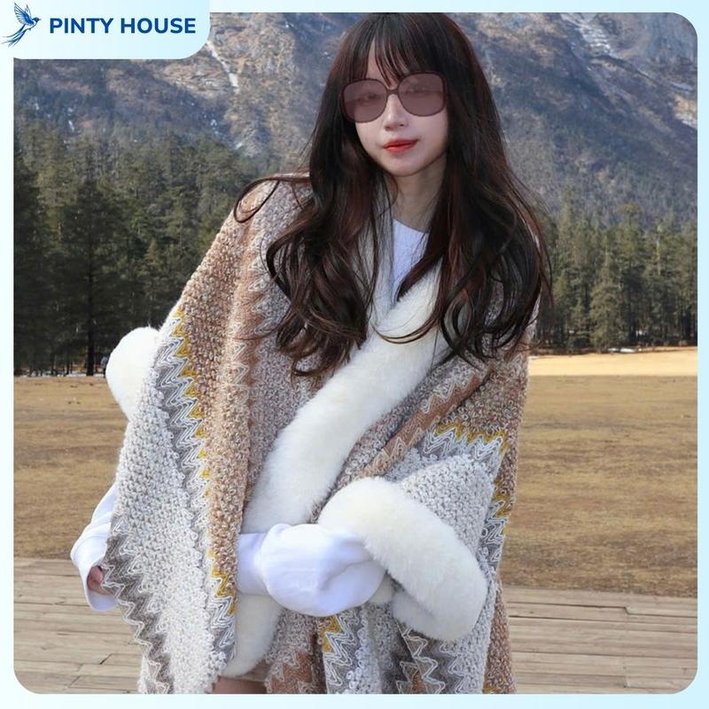  Khăn choàng thổ cẩm lông sang chảnh áo choàng thổ cẩm lông phong cách Tây tạng Women Quàng Cổ Hoa Len Choàng Cổ khăn choàng  bfb khăn  habibi khăn buộc áo 