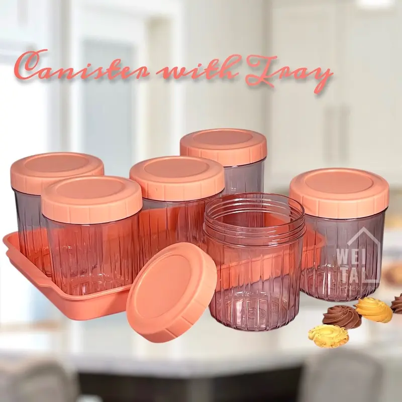 6pcs Canister set with Tray Plastic Food Container Set Food Jar ...