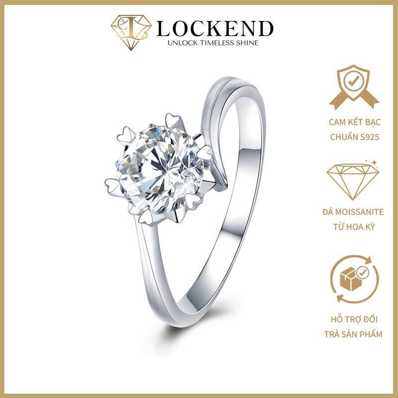 Lockend Nhẫn 6 chấu chéo bạc 925 đính đá Moissanite 1 carat màu D có chứng chỉ GRA sang trọng thanh lịch