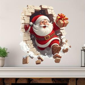 Pegatinas de Pared de Santa Claus Rompiendo Barreras - Pegatinas Navideñas de Vinilo Removibles, Adecuadas para Decoración de Sala de Estar y Hogar, Fáciles de Aplicar, Calcomanías Navideñas para Pared