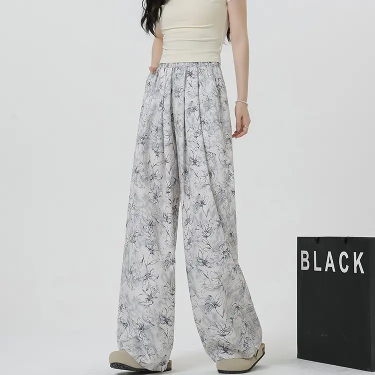 Quần Ống Rộng Lụa Lạnh Chính Hãng MANAMO, Dành Cho Nữ, Nhẹ Và Mỏng, In Mực, Phong Cách Lười Biếng, Chống Nắng, Thích Hợp Cho Mùa Hè, Quần Thường Ngày. Women Pants Voi