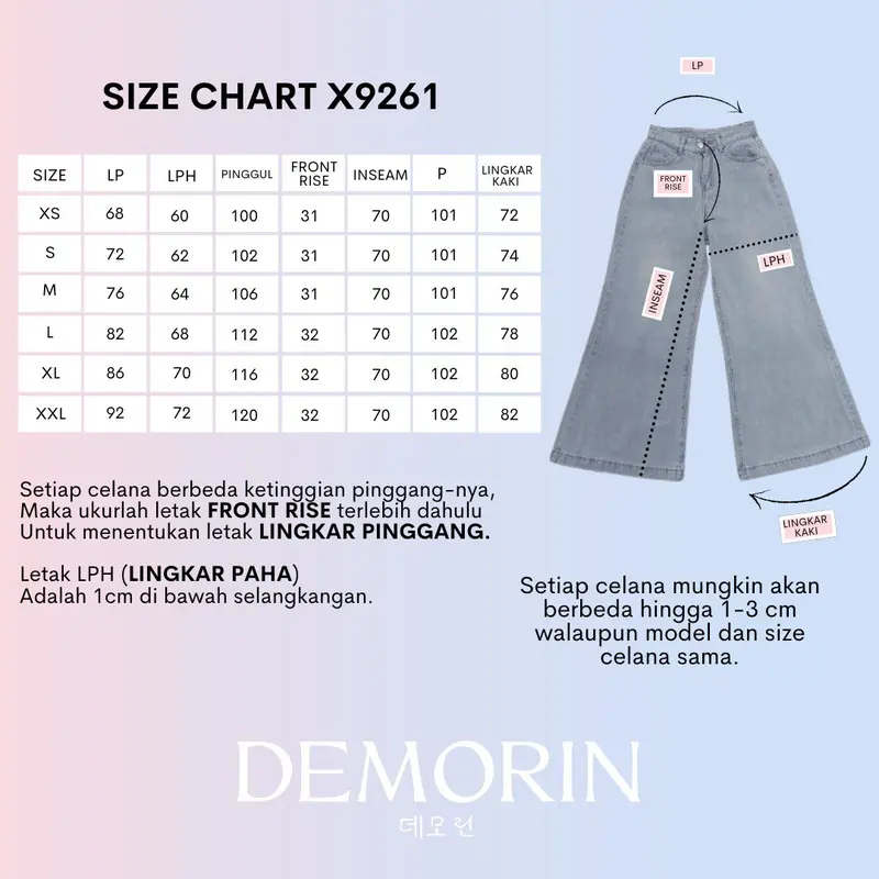 X9261 | Celana Panjang Jeans Cewek High Waist Wanita Wide Leg Palazzo Washed Blue Korean Trousers DEMORIN 1