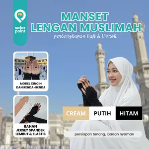 SAFAR POINT Manset Handsock Cincin Renda Gold Handsock Umroh dan Haji Panjang Bahan Jersea Adem Elastis Fleksibel Anti-intip