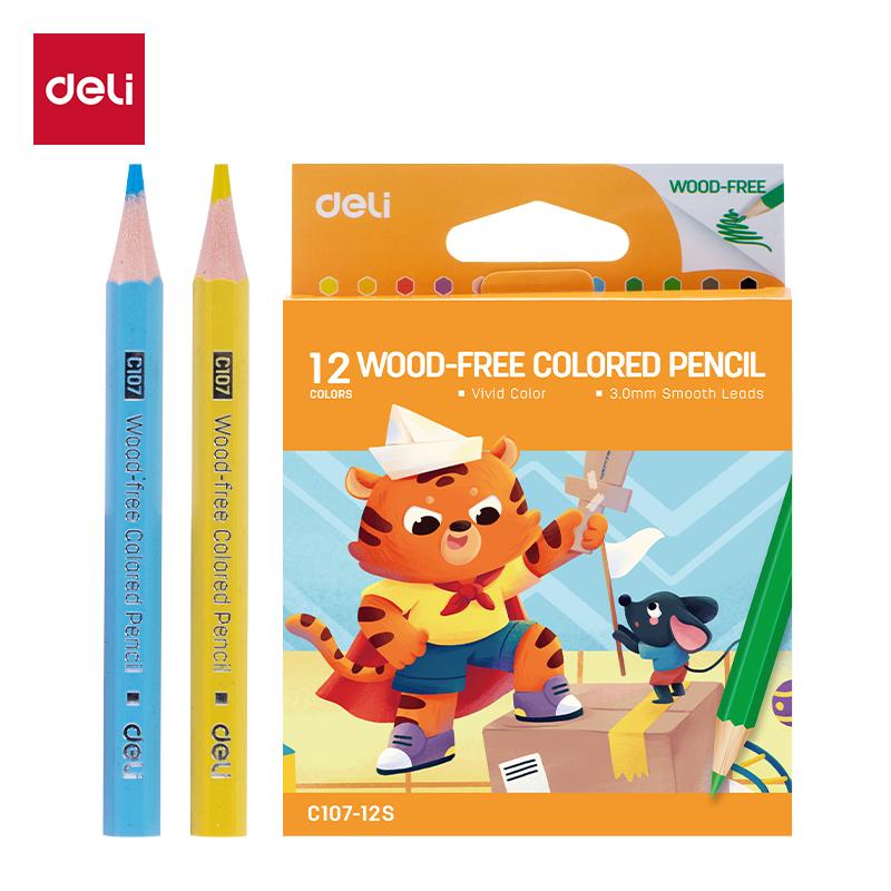 Bút chì màu Deli - Bút màu thân gỗ hộp 12 màu dễ thương cho bé An toàn, dễ sử dụng