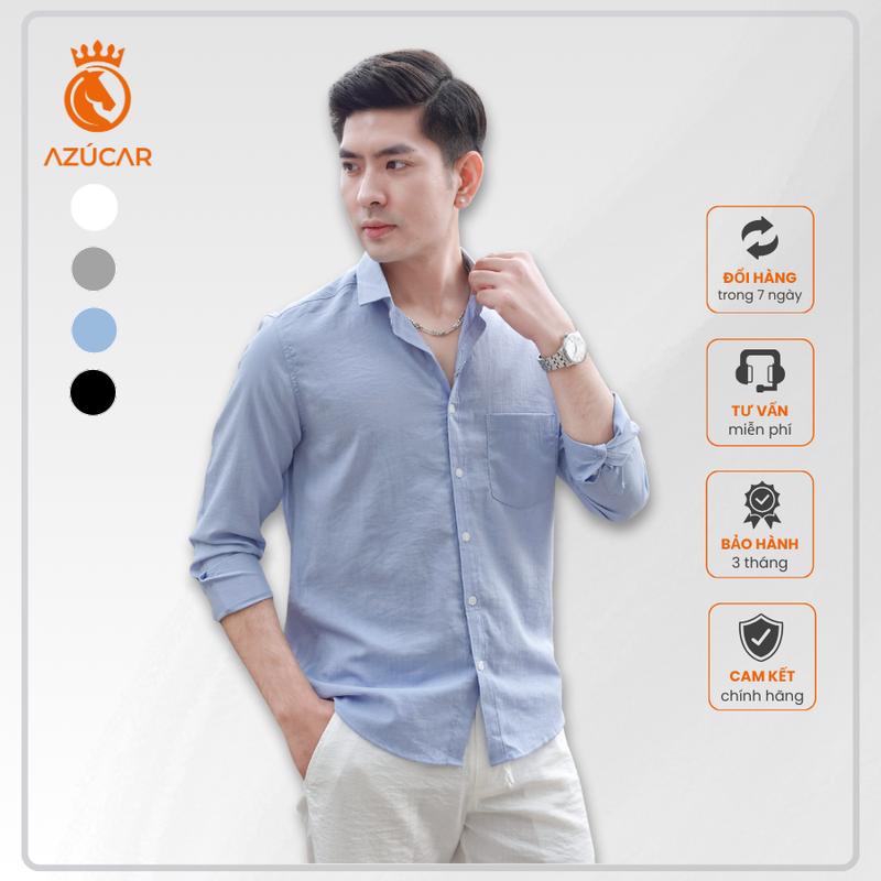 Sơ Mi Đũi Dài Tay Nam AZÚCAR Mát mẻ , lịch sự và siêu thoải mái Áo Menswear Cổ Tròn Shirt Đen somidep