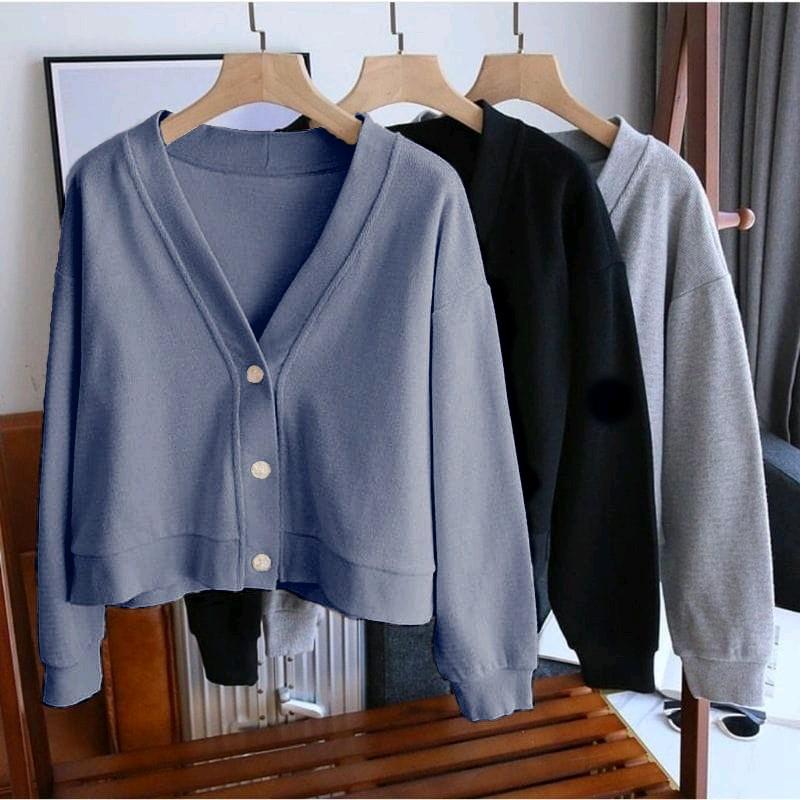 KAREN CROPE BUTTON SWEATER -SWEATER CROP TOP WANITA KOREAN STYLE TERBARU Atasan Lembut Oversize Fleece Tebal 6