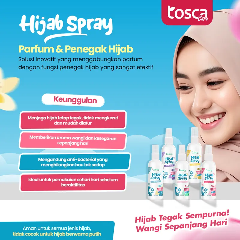 Hijab Spray Tosca Anti Leyot Parfum Pewangi Jilbab Kerudung Anti Lepek 100ml 1