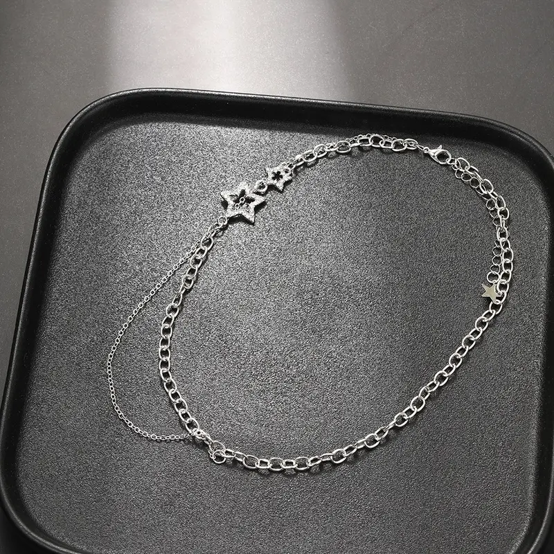 COD ❤️ Kalung Bintang Star Berlapis Ganda Desain Rasa Dalam Rantai Tulang Selangka Hip-Hop Wanita 5