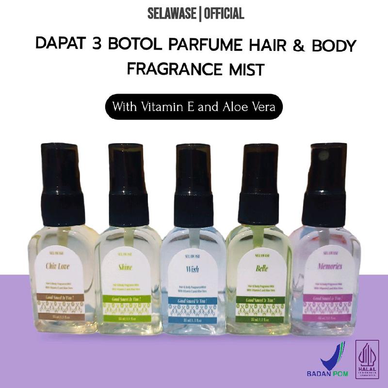 (Beli 1 Dapat 3) Parfum Hair & Body Fragrance Mist Selawase 30mL with Vitamin E and Aloe Vera Perfume Cewek Cowok Parfume Fresh Botol Bunga 3