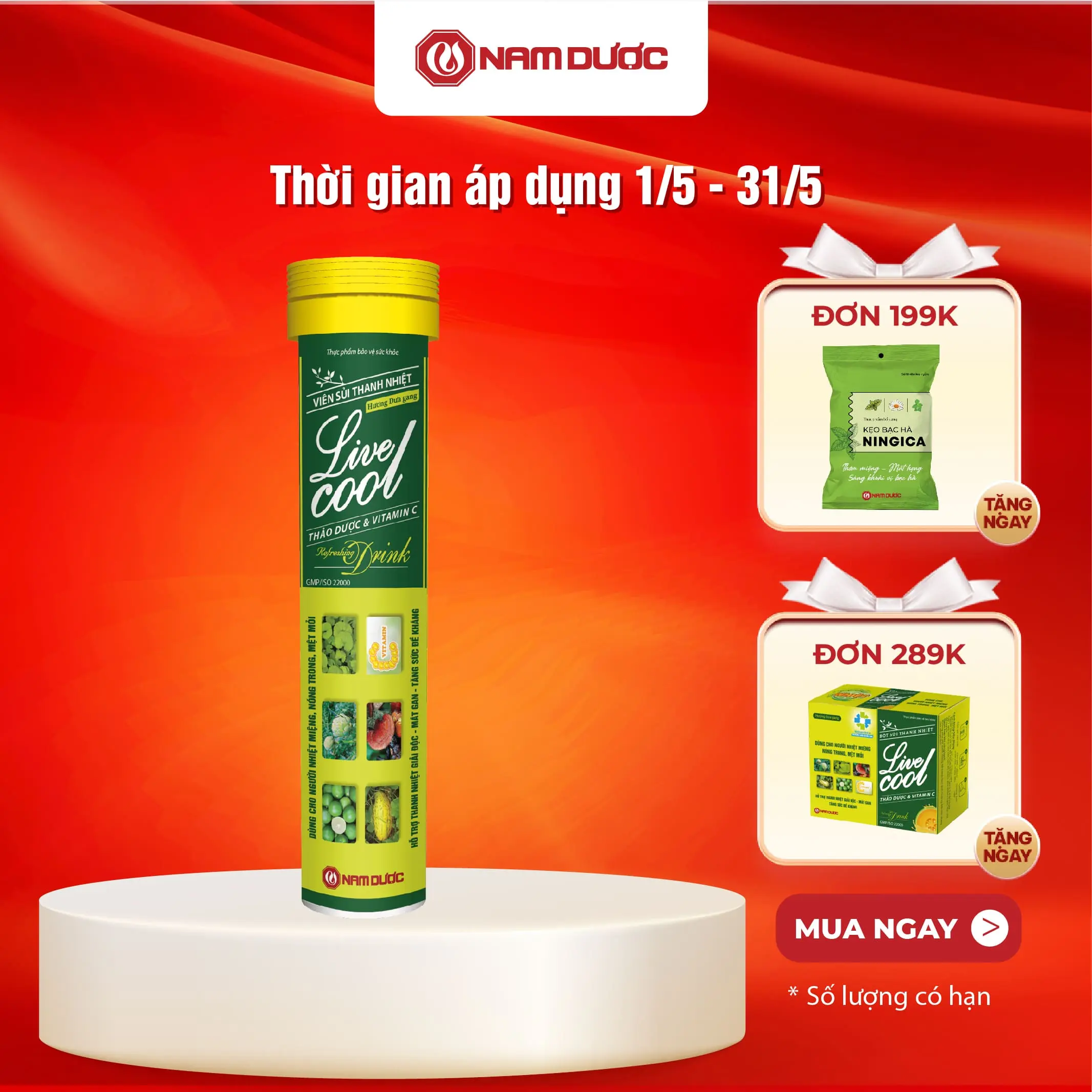 Viên sủi thanh nhiệt Livecool Nam Dược hương dưa gang 16 viên x 4g