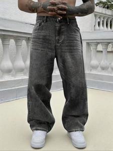 Jeans de mezclilla para hombre de corte holgado, estilo urbano y moderno de hip-hop lavados, cómodos para cualquier temporada, diseño americano y moderno