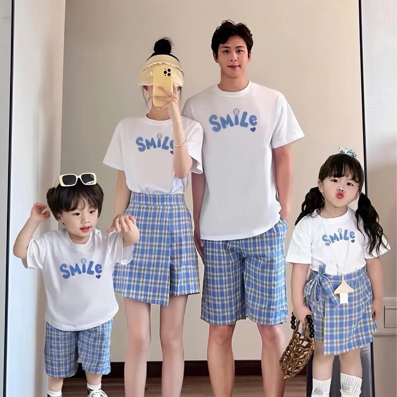 Đồ gia đình cổ tròn tay ngắn áo đồng phục bố mẹ và bé unisex nam nữ hoạ tiết đơn giản sắc nét chất thun dày mịn