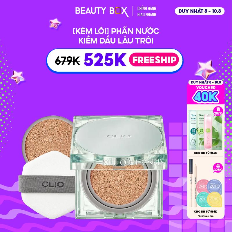 Phấn Nước Clio Kiềm Dầu, Lâu Trôi Kill Cover Skin Fixer Cushion 15gx2 Trang Điểm Cosmetic