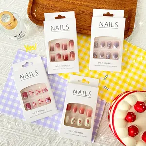 Kuku Palsu 24pcs Free Lem Fake Nail Art Fashion Acrylic Multi design Nail Polish art - KU040