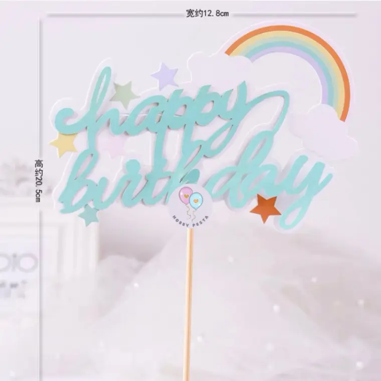 CAKE TOPPER HAPPY BIRTHDAY MOTIF RAINBOW STAR / TUSUKAN HIASAN KUE 5