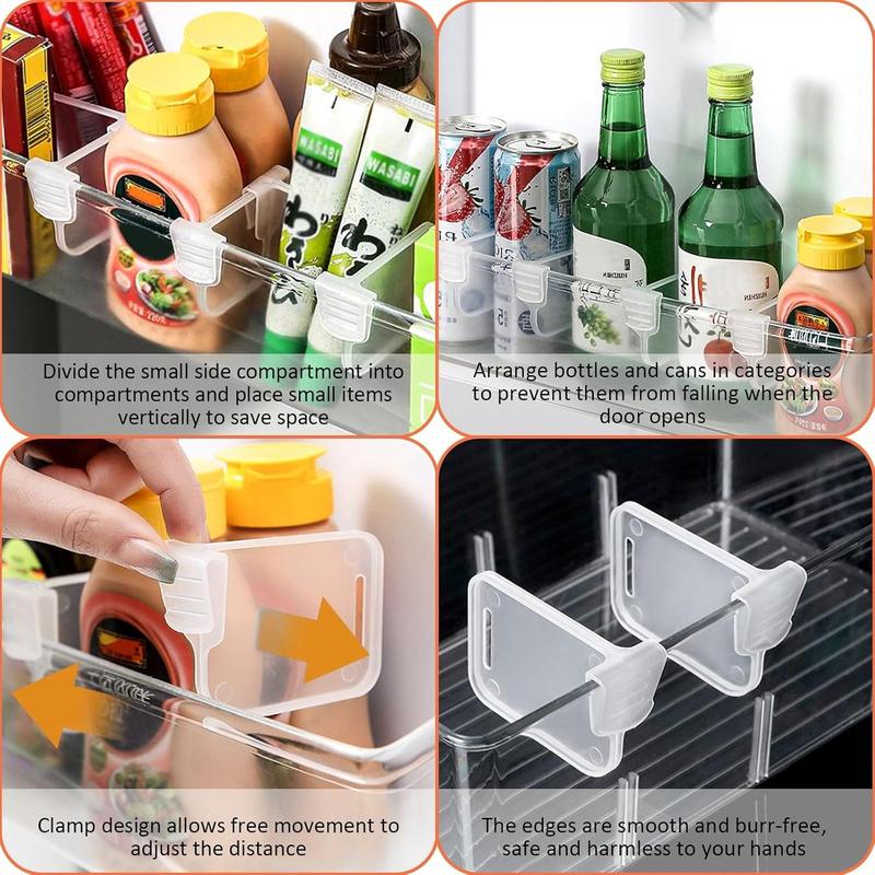 Refrigerator Storage Divider, 4Pcs Adjustable Snap-on Fridge Door Shelf Dividers Organizer Bins Partition Clear Plastic Container Separator Portable Drawer Separators Board for Kitchen Home Office 4