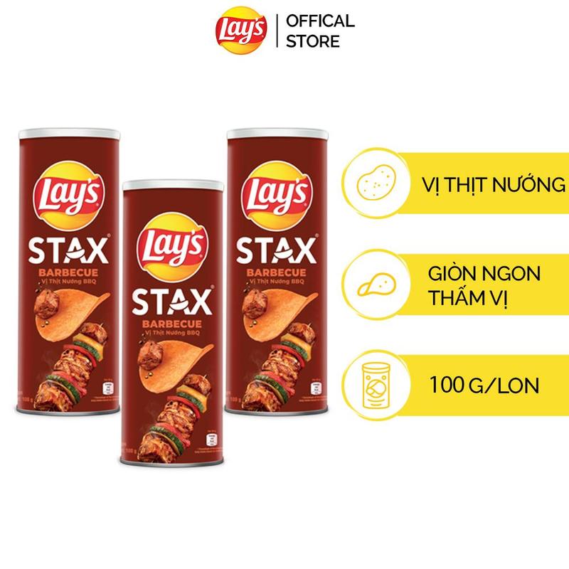 Combo 3 Snack Lay’s Stax Khoai Tây Miếng Vị Thịt Nướng BBQ 100gr Ăn Vặt Food Sen