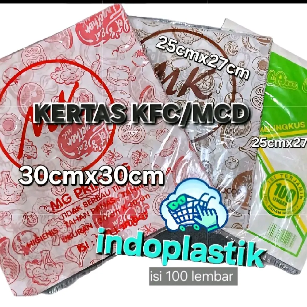 KERTAS NASI MOTIF/KERTAS PEMBUNGKUS NASI ALA KFC ISI 100 LEMBAR