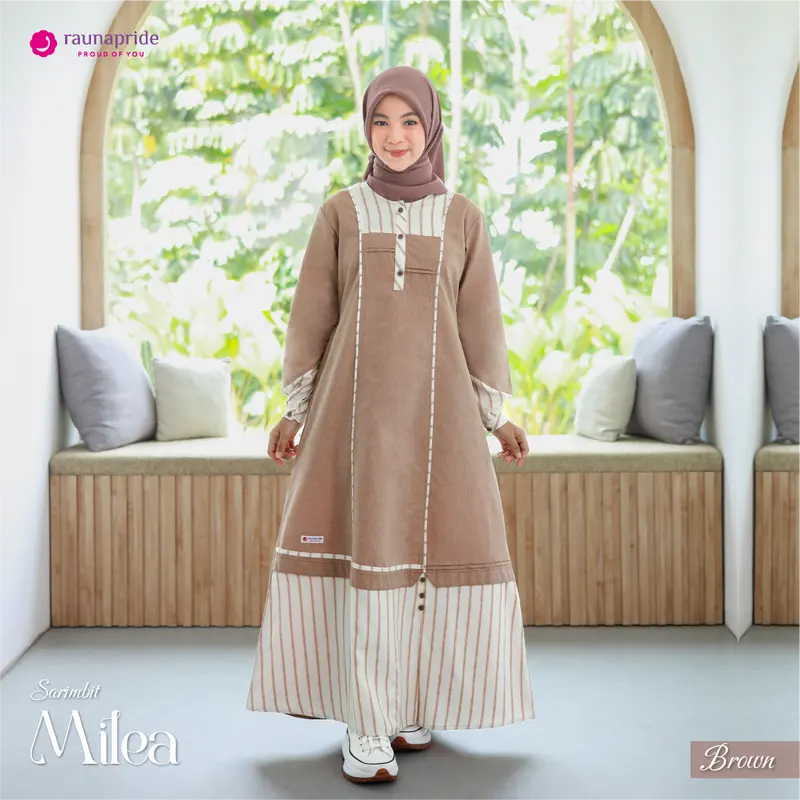 Rauna Pride Baju Keluarga Muslim Sarimbit Milea Brown Rauna Collection Set Gamis Koko Muslim Baju Couple Keluarga Muslim Setelan Keluarga Lebaran 3