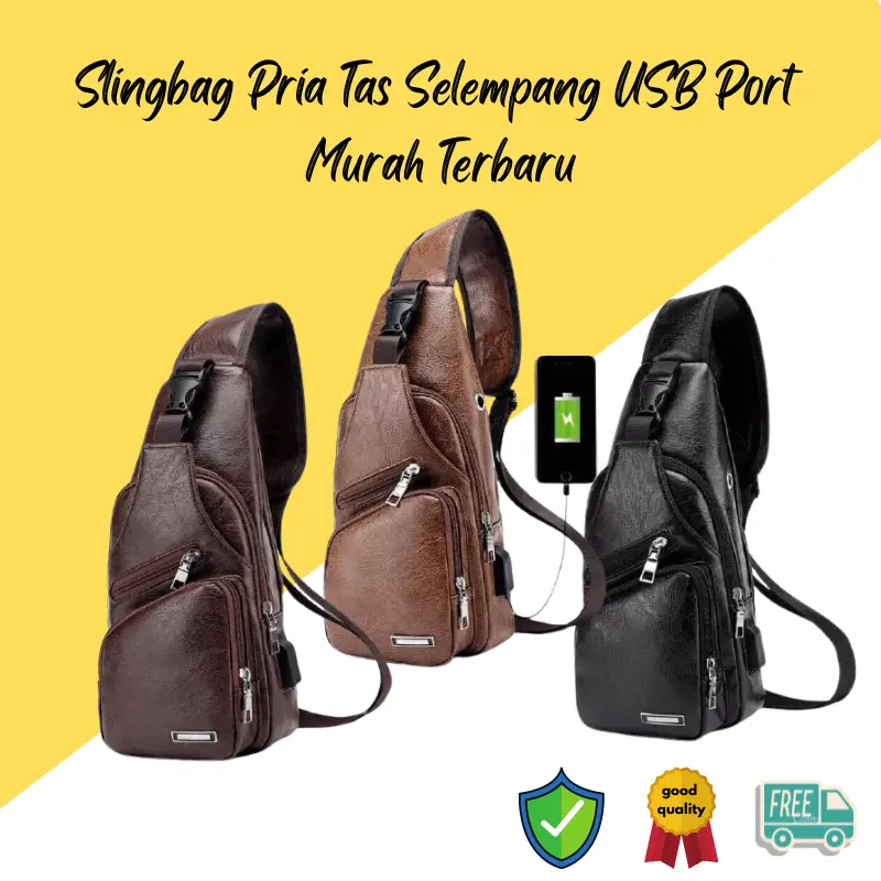 SLING BAG PRIA / TAS SELEMPANG PRIA SLEMPANG KULIT LEATHER SLINGBAG LELAKI MURAH ADA USB PORT HITAM COKLAT MUDA TUA DESAIN TERBARU IMPORT TERJANGKAU 0