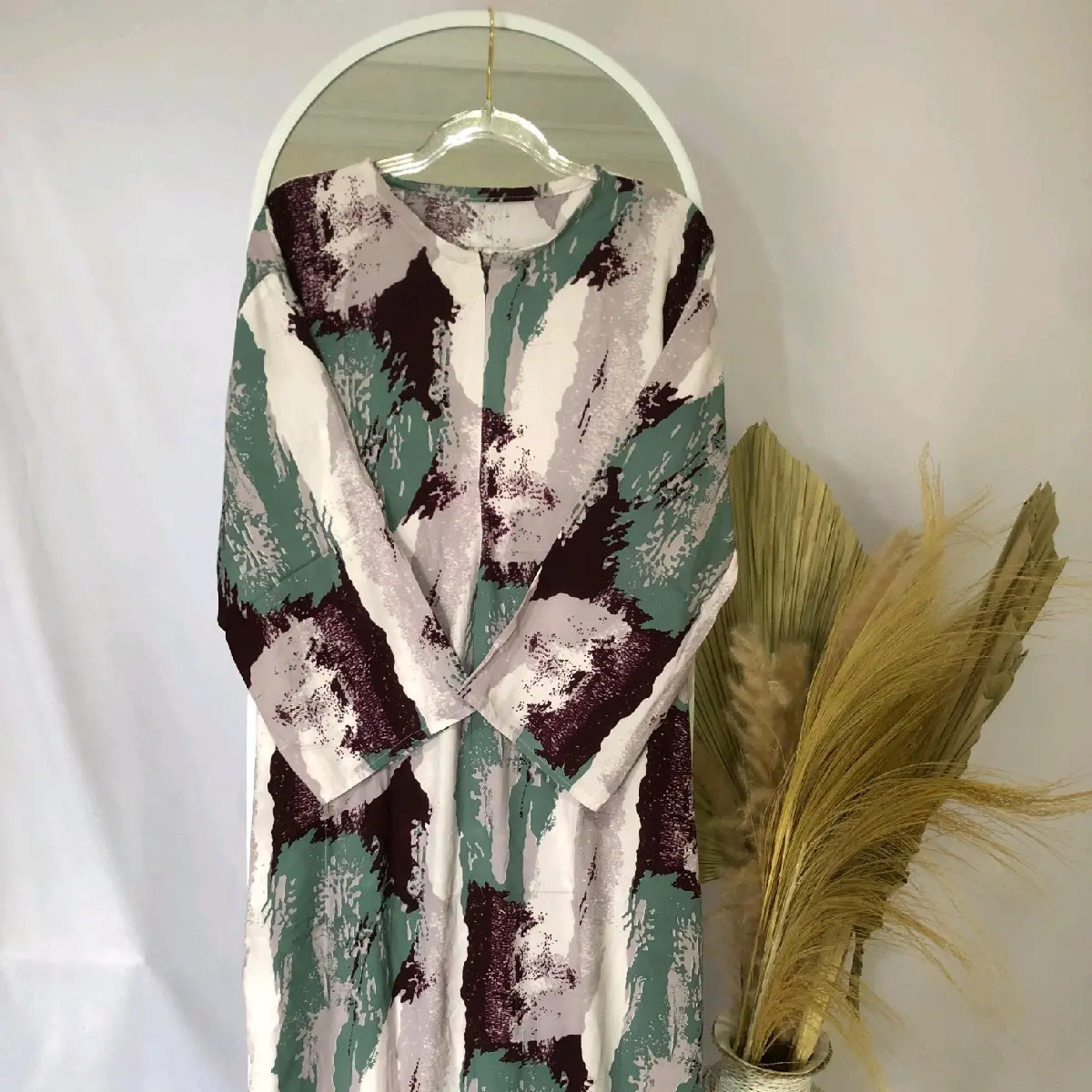 Daster Panjang Model Gamis Busui Zipper Saku Bahan Rayon Premium - Dress, Wanita, Baju, Katun, Casual, Motif