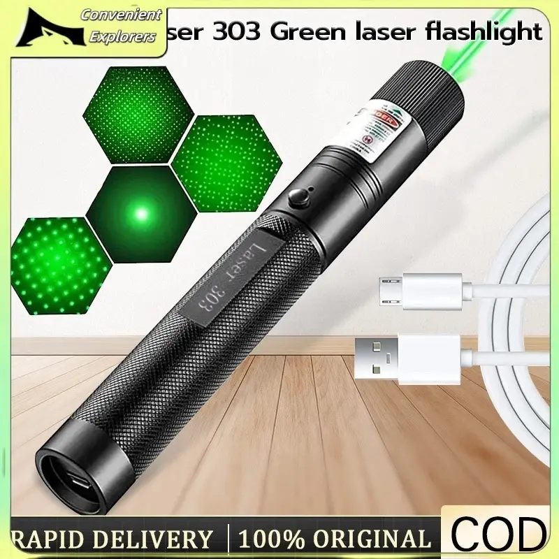 【COD】USB Tactical Green Laser Pointer High Power Pen Laser Flashlight Laser pointer Adjustable Focus Hunting Accessories Mic Office
