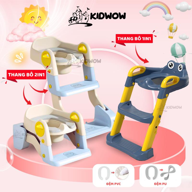 Thang bô Kèm Bô vệ sinh cho bé 2IN1 Bệ Lót Thu Nhỏ Bồn Cầu Có Tay Vịn Gấp Gọn An Toàn Cho Bé Yêu Kem Voi