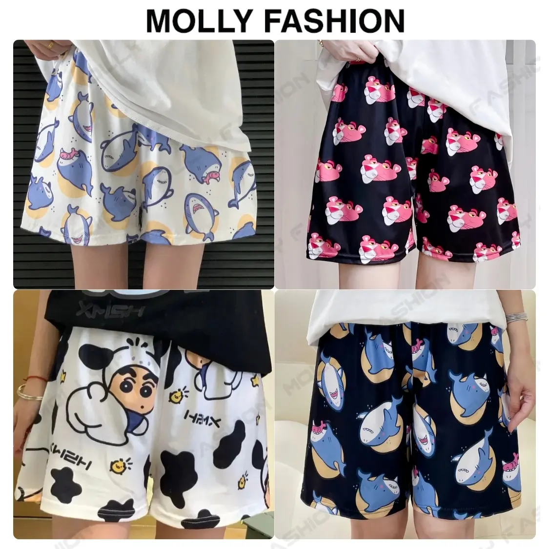 (Có túi) Quần đùi nam nữ thun lạnh MOLLY FASHION Bigsize, quần short mặc nhà, quần hoạt hình mặc nhóm đi biển/đi chơi BST08