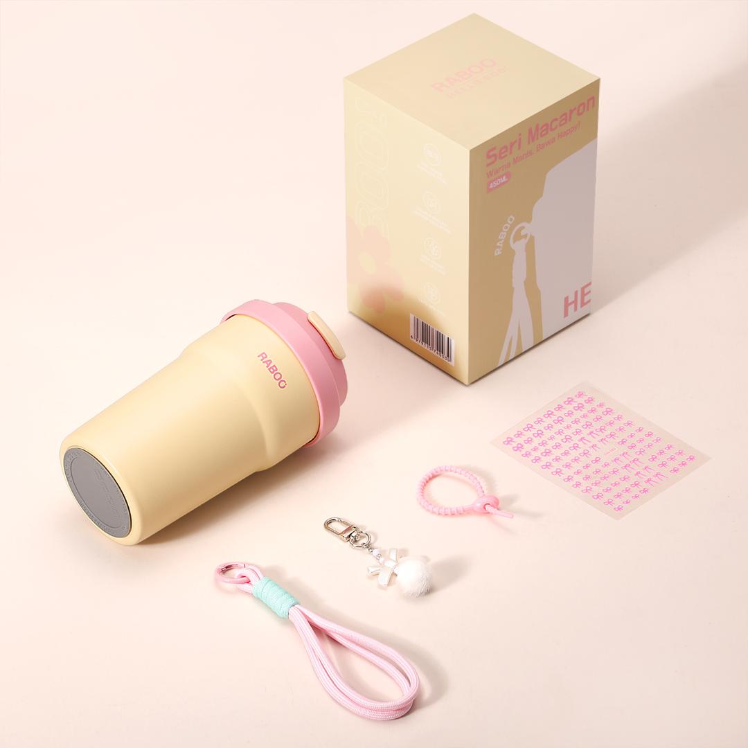 RABOO Tumbler Kopi Macaron 450ML , Satu-Klik untuk Buka, SUS 316 Stainless, Gelas Trendi dan Praktis dibawa - GUMMY