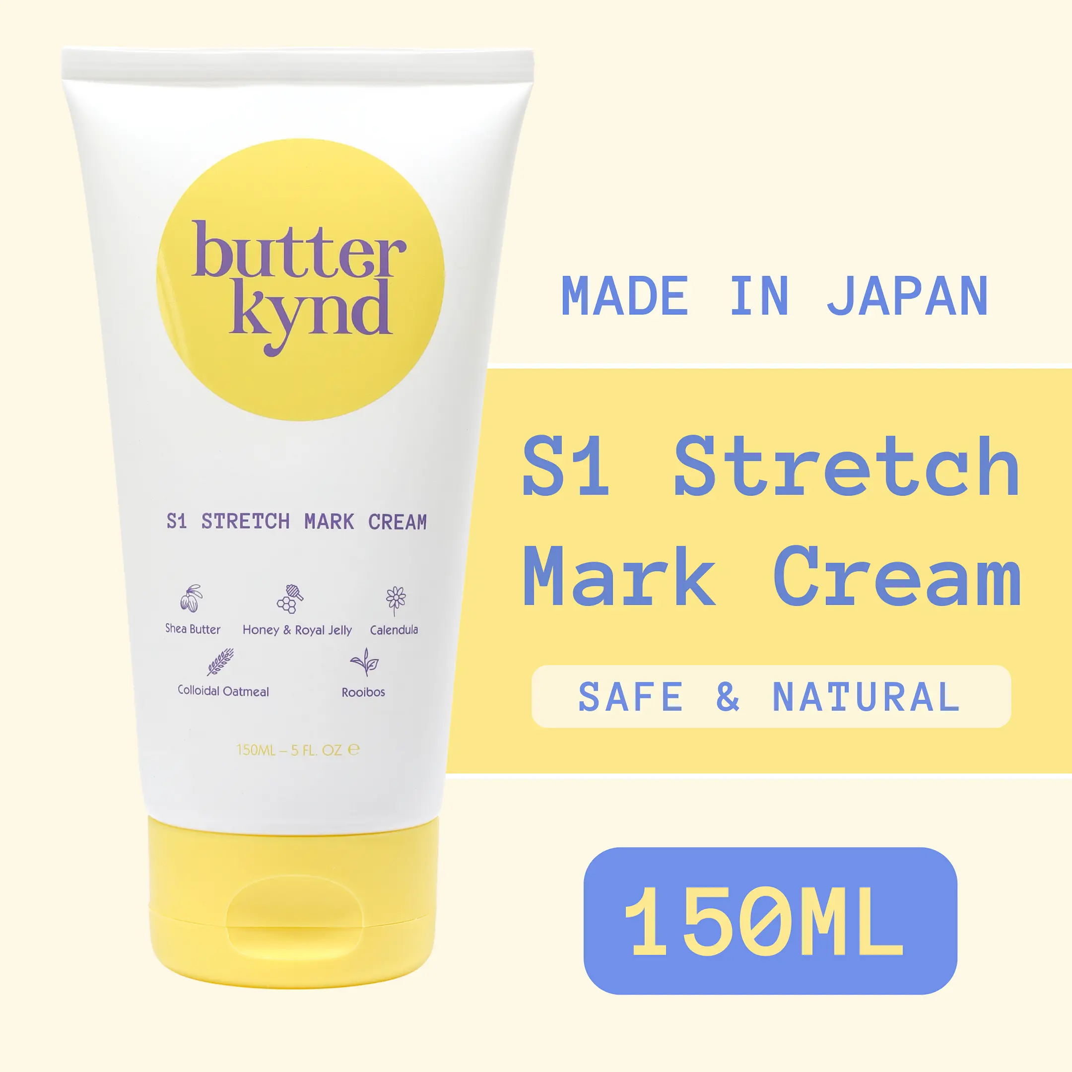 Butterkynd S1 Stretch Mark Cream 150ml For Stretch Marks, Lightweight, Kynd & Natural Ingredients, Made in Japan