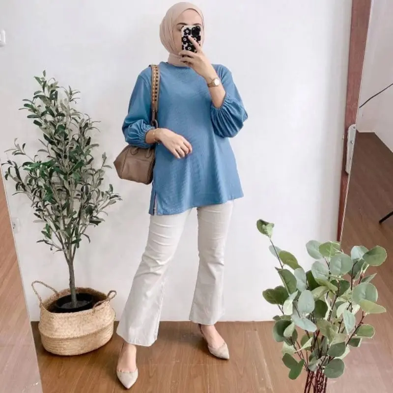HANOVER BLOUSE LENGAN PANJANG TANGAN KARET BELAH SAMPING BAHAN KNIT PREMIUM 3