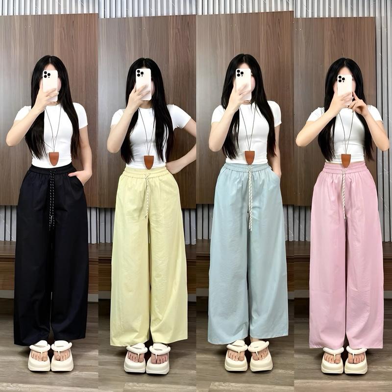 [Deal Mở Bán- Có Nấm Lùn] Quần nữ 6 màu cạp chun ống rộng chất kaki gió 2 phiên bản 93 cm và 100 cm có combo và lẻ