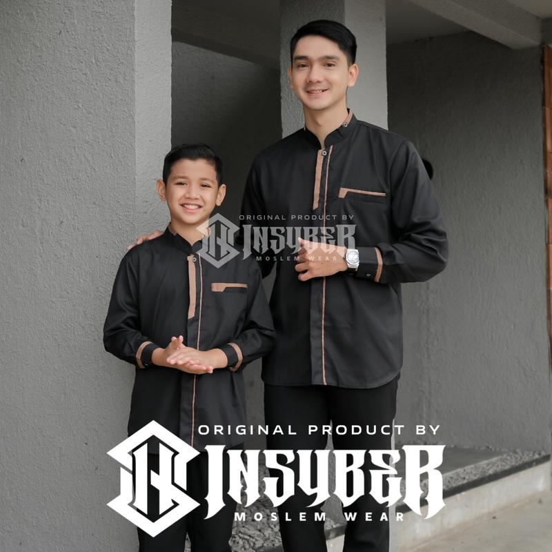 Baju Koko Couple Ayah dan Anak Laki-laki Lengan Panjang Bahan Toyobo Fodu Warna Denim Terbaru 2025 , Muslim 5