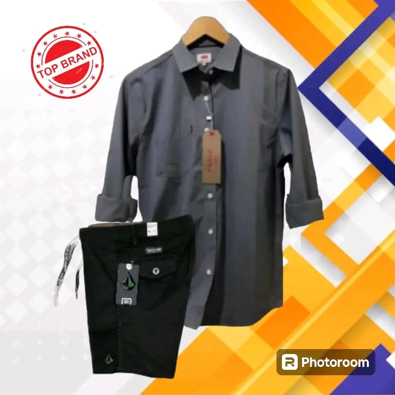 Setelan Kemeja Lengan Panjang Ter Hits Pria Dewasa Celana Pendek Pria Setelan Pria Kekinian Paket Distro Katun 6