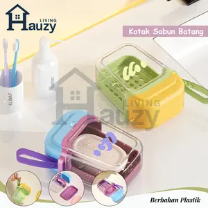Hauzy - Kotak Tempat Sabun Batang dengan Tutup Transparan Anti Air Case Sabun Portable Travel Box