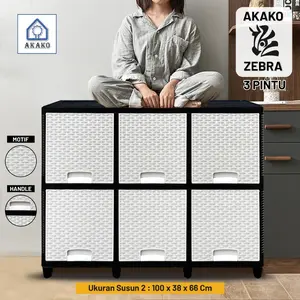 Lemari Pakaian Plastik AKAKO ZEBRA 3 Pintu 2 3 Susun  Laci 6 9 Pintu Putih Rotan  MURAH KUAT KOKOH