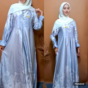 gamis bahan silk premium motif bunga elegant mewah gamis lebaran  2026 Kondangan Muslim Nyaman