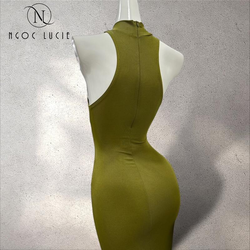 Product Introduction of V19 - Đầm Body Đuôi Cá Cổ Lọ Dây Kéo Sau Vải Gân Nhuyễn Mỏng Mịn Mát - Ngọc Lucie 13