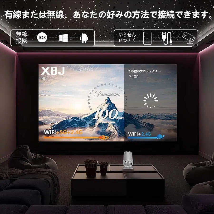 4K対応＆自動調整｜Android 11搭載 XBJ ポータブルプロジェクター