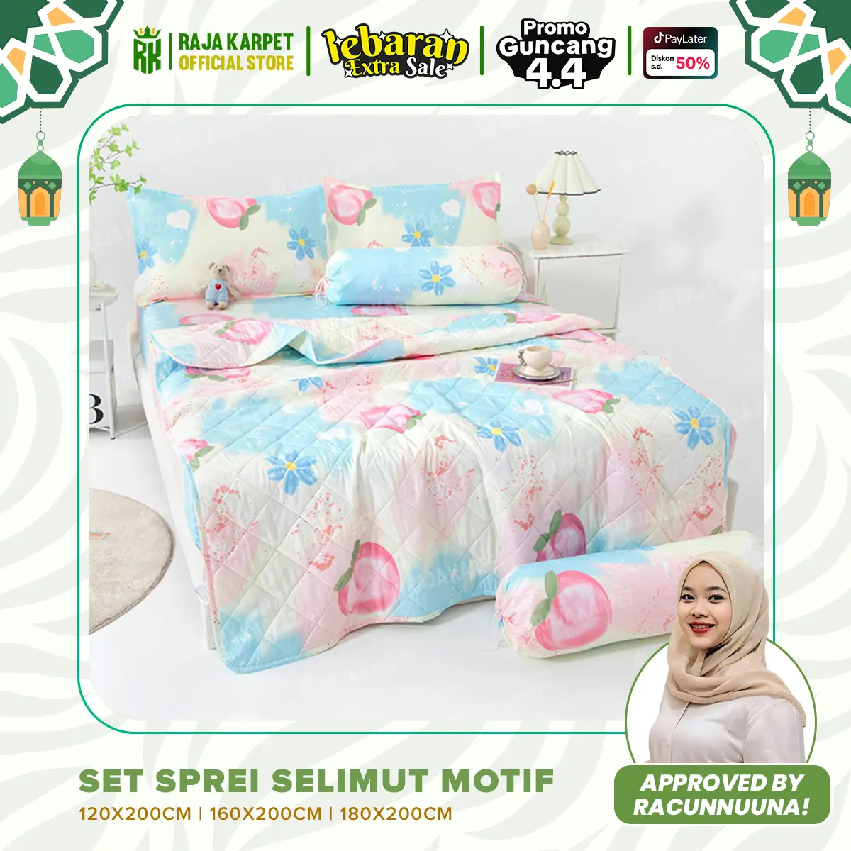 RAJA x RACUNNUUNA Set Selimut Sprei Sarung Bantal Guling Bahan Microtex Bedcover Set Seprai Sarguntal NEW MOTIF
