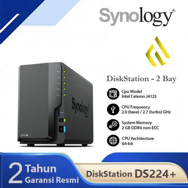 Synology DS224+ DiskStation 2-BAY NAS Server Storage Cloud DS 224 Plus - 2 Tahun Garansi Resmi