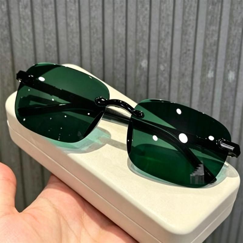 Kính mát hình chữ nhật không viền cho nam và nữ, bảo vệ UV400, độ rõ nét cao (HD), phong cách cổ điển Y2K, siêu nhẹ