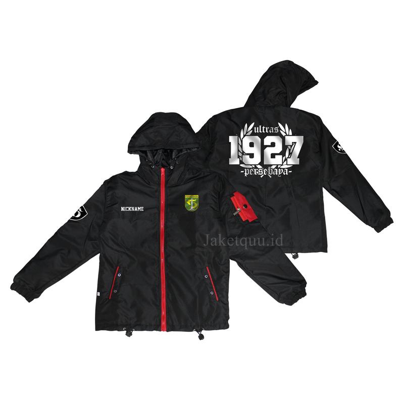 Jaket Anak Custom Parasut WP - Hoodie Fashion SD Dilapisi Busa Dactron Warna Hitam/Merah 2